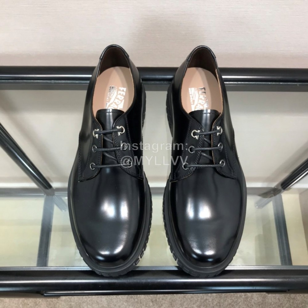 Ferragamo Black Cowhide Lace Up Business Shoes For Men