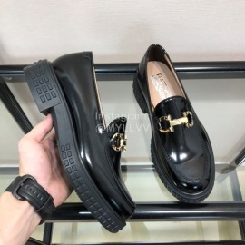 Ferragamo Gancini Buckle Black Cowhide Business Shoes For Men