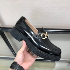 Ferragamo Gancini Buckle Black Cowhide Business Shoes For Men