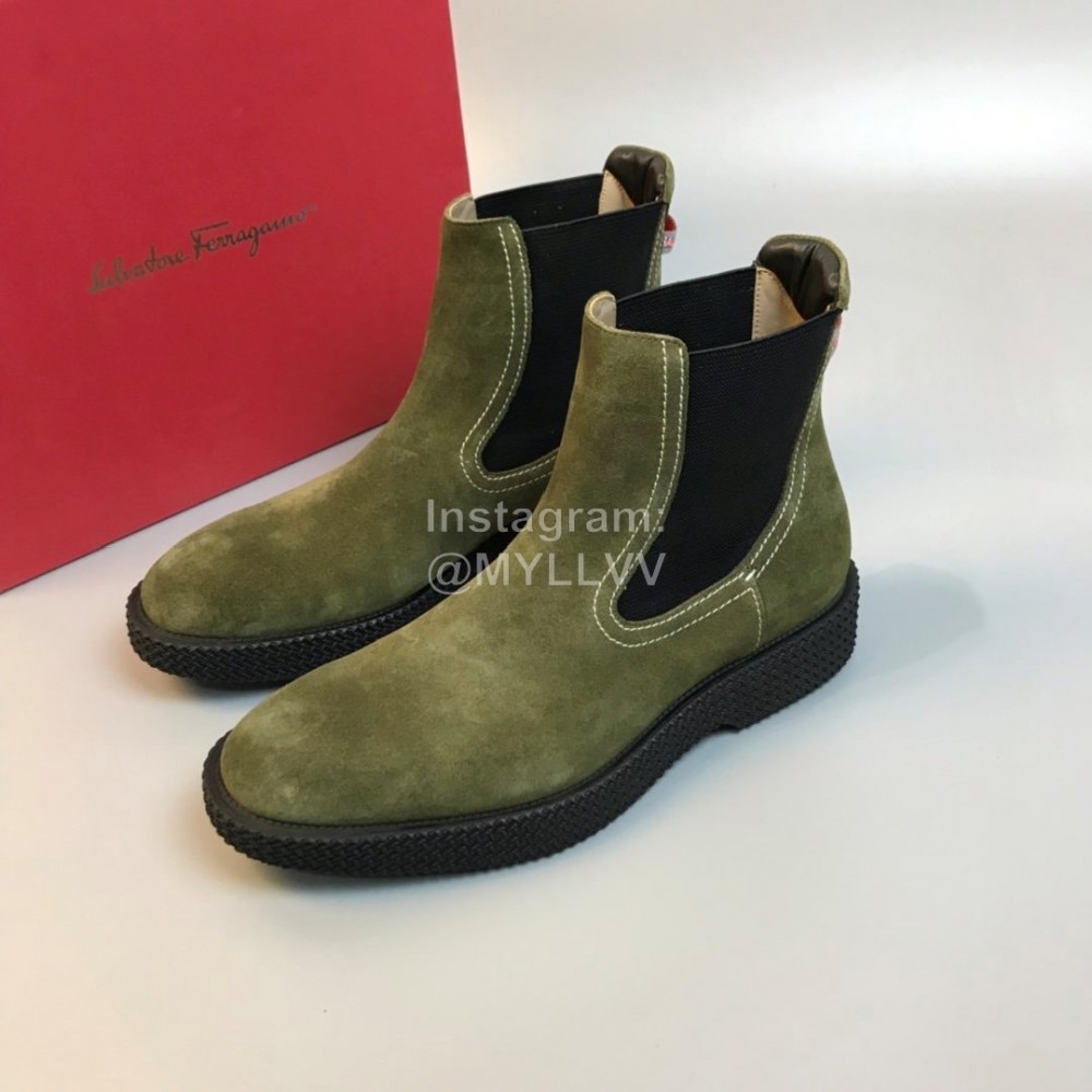 Ferragamo Cowhide Chelsea Boots For Men Green