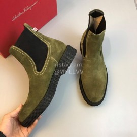 Ferragamo Cowhide Chelsea Boots For Men Green
