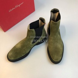 Ferragamo Cowhide Chelsea Boots For Men Green