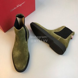 Ferragamo Cowhide Chelsea Boots For Men Green