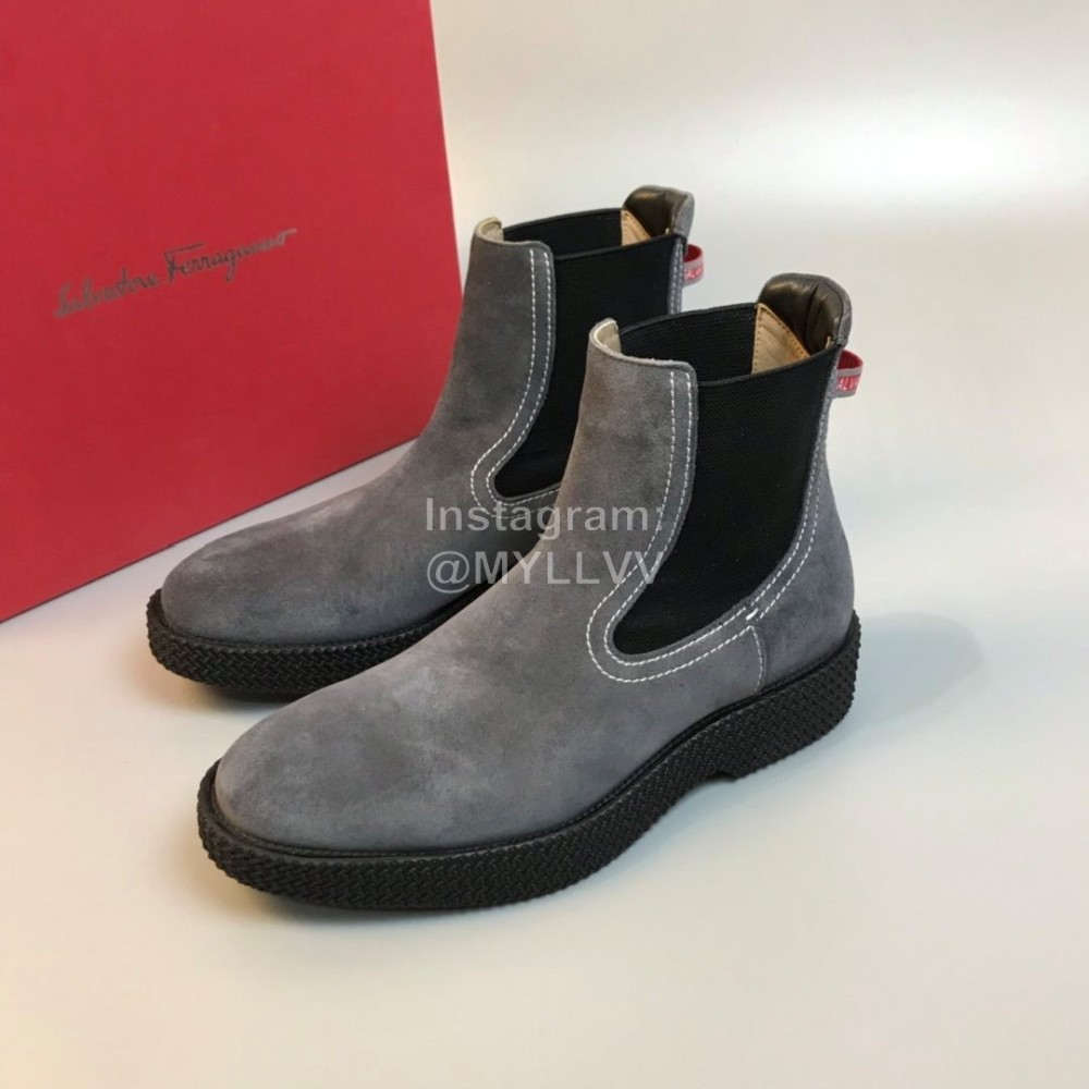 Ferragamo Cowhide Chelsea Boots For Men Gray