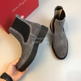 Ferragamo Cowhide Chelsea Boots For Men Gray