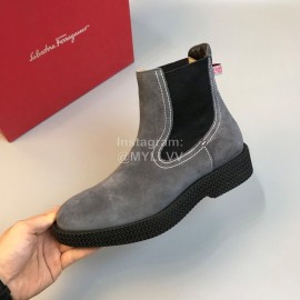 Ferragamo Cowhide Chelsea Boots For Men Gray