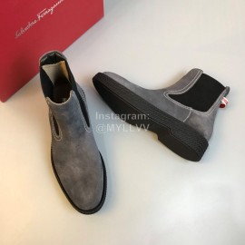 Ferragamo Cowhide Chelsea Boots For Men Gray