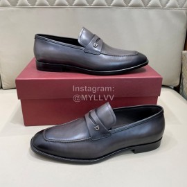 Ferragamo Calf Leather Business Loafers For Men Gray