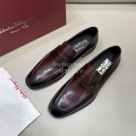 Ferragamo Calf Leather Business Loafers For Men Reddish Brown