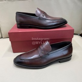 Ferragamo Calf Leather Business Loafers For Men Reddish Brown