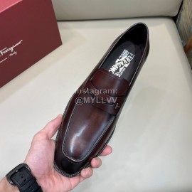 Ferragamo Calf Leather Business Loafers For Men Reddish Brown