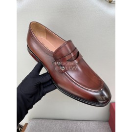 Ferragamo Brown Calf Leather Business Loafers For Men 