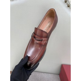 Ferragamo Brown Calf Leather Business Loafers For Men 