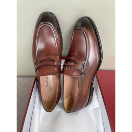 Ferragamo Brown Calf Leather Business Loafers For Men 