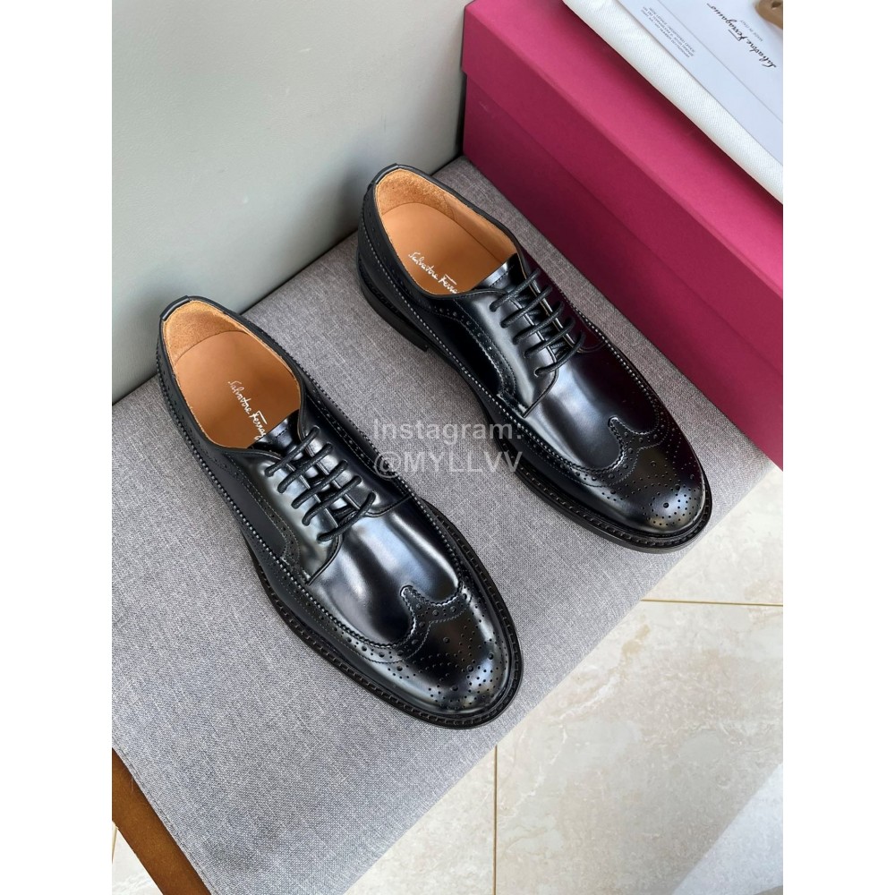 Ferragamo Fashion Lace Up Leather Shoes For Men Black