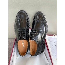 Ferragamo Fashion Lace Up Leather Shoes For Men Black