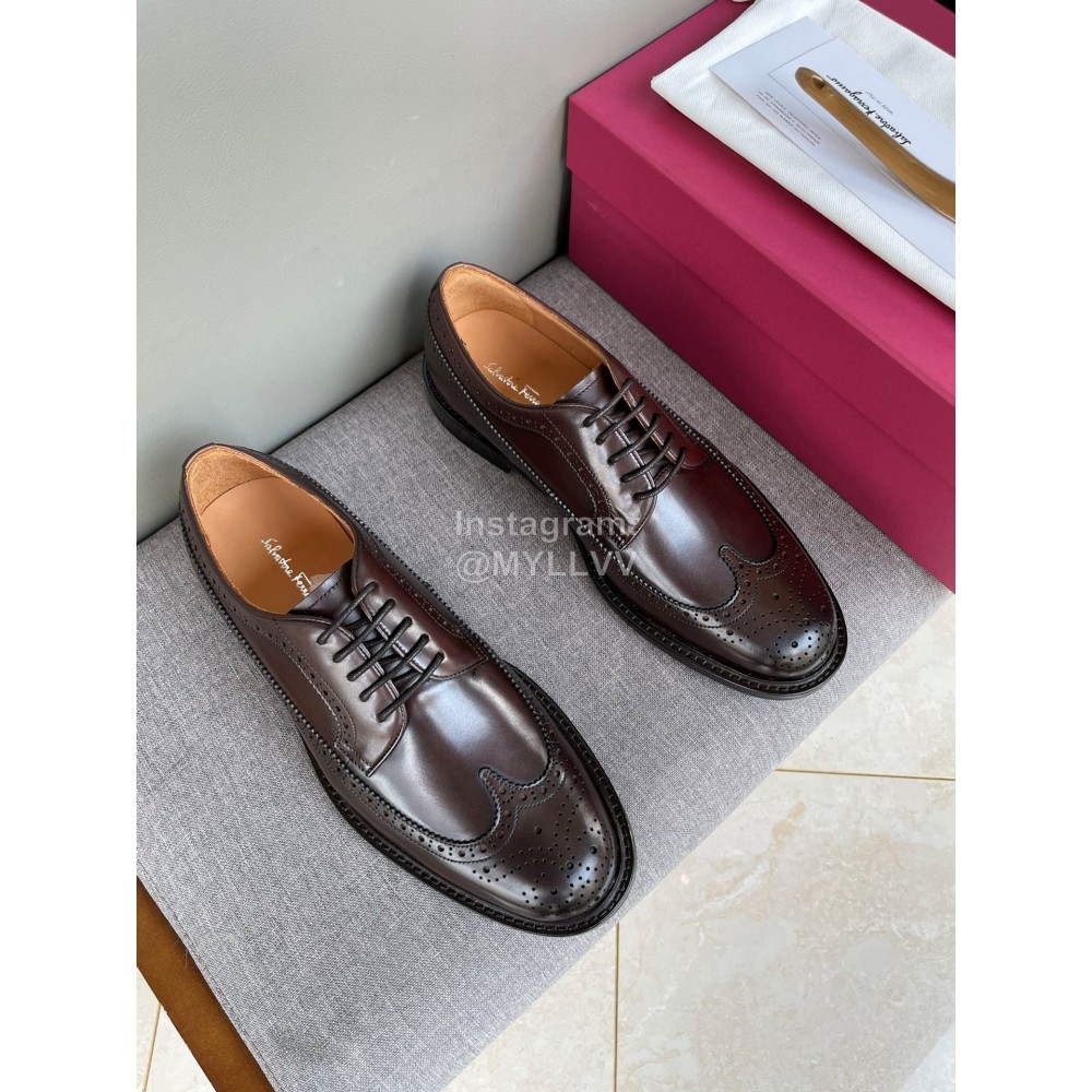 Ferragamo Fashion Lace Up Leather Shoes For Men Coffee