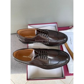 Ferragamo Fashion Lace Up Leather Shoes For Men Coffee