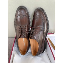 Ferragamo Fashion Lace Up Leather Shoes For Men Coffee