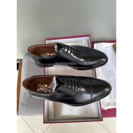 Ferragamo Fashion Lace Up Calf Leather Shoes For Men 
