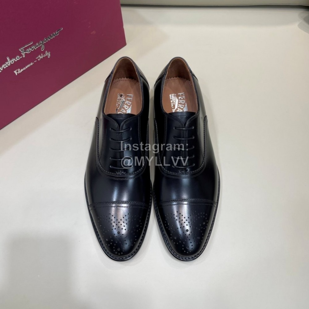 Ferragamo Black Lace Up Leather Shoes For Men 