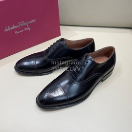 Ferragamo Black Lace Up Leather Shoes For Men 