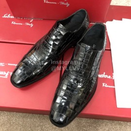 Ferragamo Calf Leather Lace Up Business Shoes For Men Black
