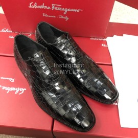 Ferragamo Calf Leather Lace Up Business Shoes For Men Black