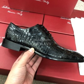 Ferragamo Calf Leather Lace Up Business Shoes For Men Black
