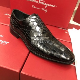 Ferragamo Calf Leather Lace Up Business Shoes For Men Black