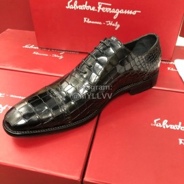 Ferragamo Calf Leather Lace Up Business Shoes For Men Black
