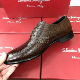 Ferragamo Calf Leather Lace Up Business Shoes For Men Brown