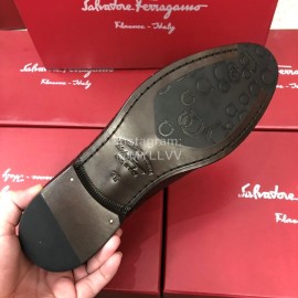 Ferragamo Calf Leather Lace Up Business Shoes For Men Brown