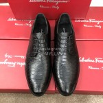 Ferragamo Black Calf Leather Lace Up Business Shoes For Men