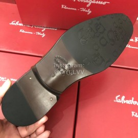 Ferragamo Brown Calf Leather Lace Up Business Shoes For Men