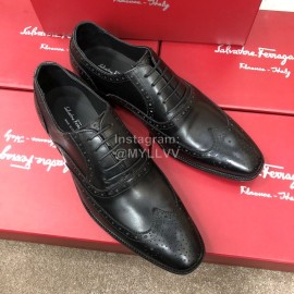 Ferragamo Calf Leather Lace Up Business Shoes Black For Men