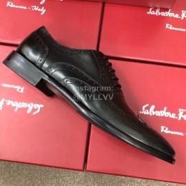 Ferragamo Calf Leather Lace Up Business Shoes Black For Men