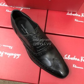 Ferragamo Calf Leather Lace Up Business Shoes Black For Men