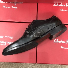 Ferragamo Calf Leather Lace Up Business Shoes Black For Men