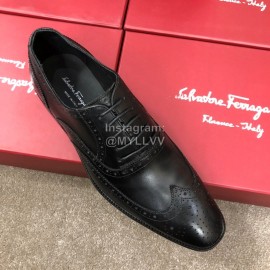 Ferragamo Calf Leather Lace Up Business Shoes Black For Men