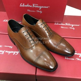 Ferragamo Lace Up Calf Leather Business Shoes For Men Brown