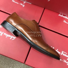 Ferragamo Lace Up Calf Leather Business Shoes For Men Brown