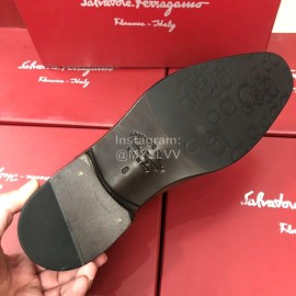 Ferragamo Lace Up Calf Leather Business Shoes For Men Brown