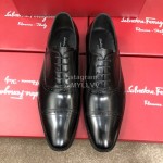 Ferragamo Lace Up Calf Leather Business Shoes For Men Black