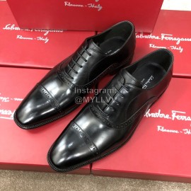 Ferragamo Lace Up Calf Leather Business Shoes For Men Black