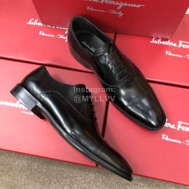 Ferragamo Lace Up Calf Leather Business Shoes For Men Black