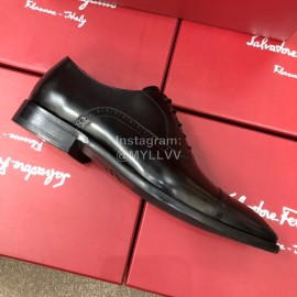 Ferragamo Lace Up Calf Leather Business Shoes For Men Black