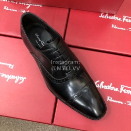 Ferragamo Lace Up Calf Leather Business Shoes For Men Black