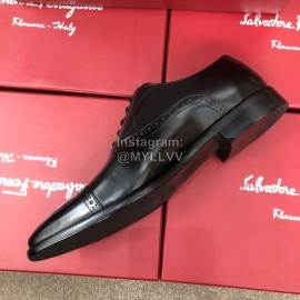 Ferragamo Lace Up Calf Leather Business Shoes For Men Black