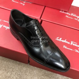 Ferragamo Lace Up Calf Leather Business Shoes For Men Black